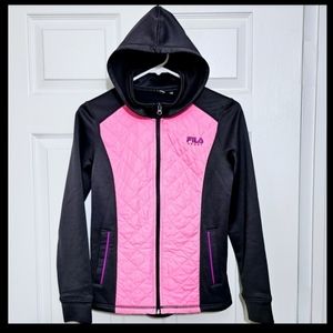 FILA SPORT Girls Full Zip Hooded Jacket Pink/Black